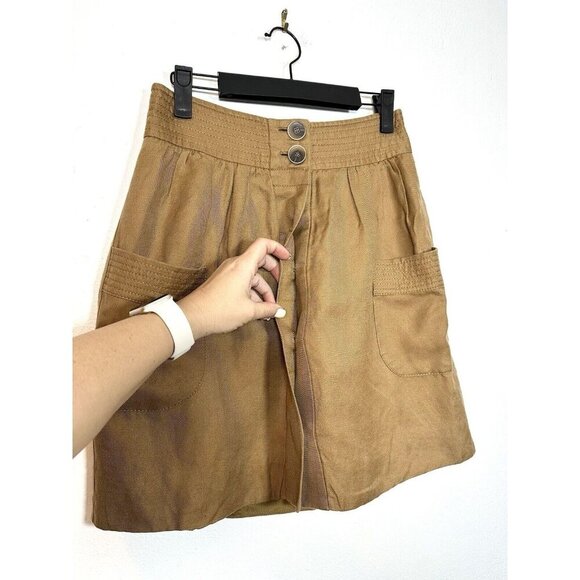 J Crew Brown Linen Blend Pocket Skirt Hidden Button Closure Size 0 Preppy Tan‎ - Picture 5 of 13